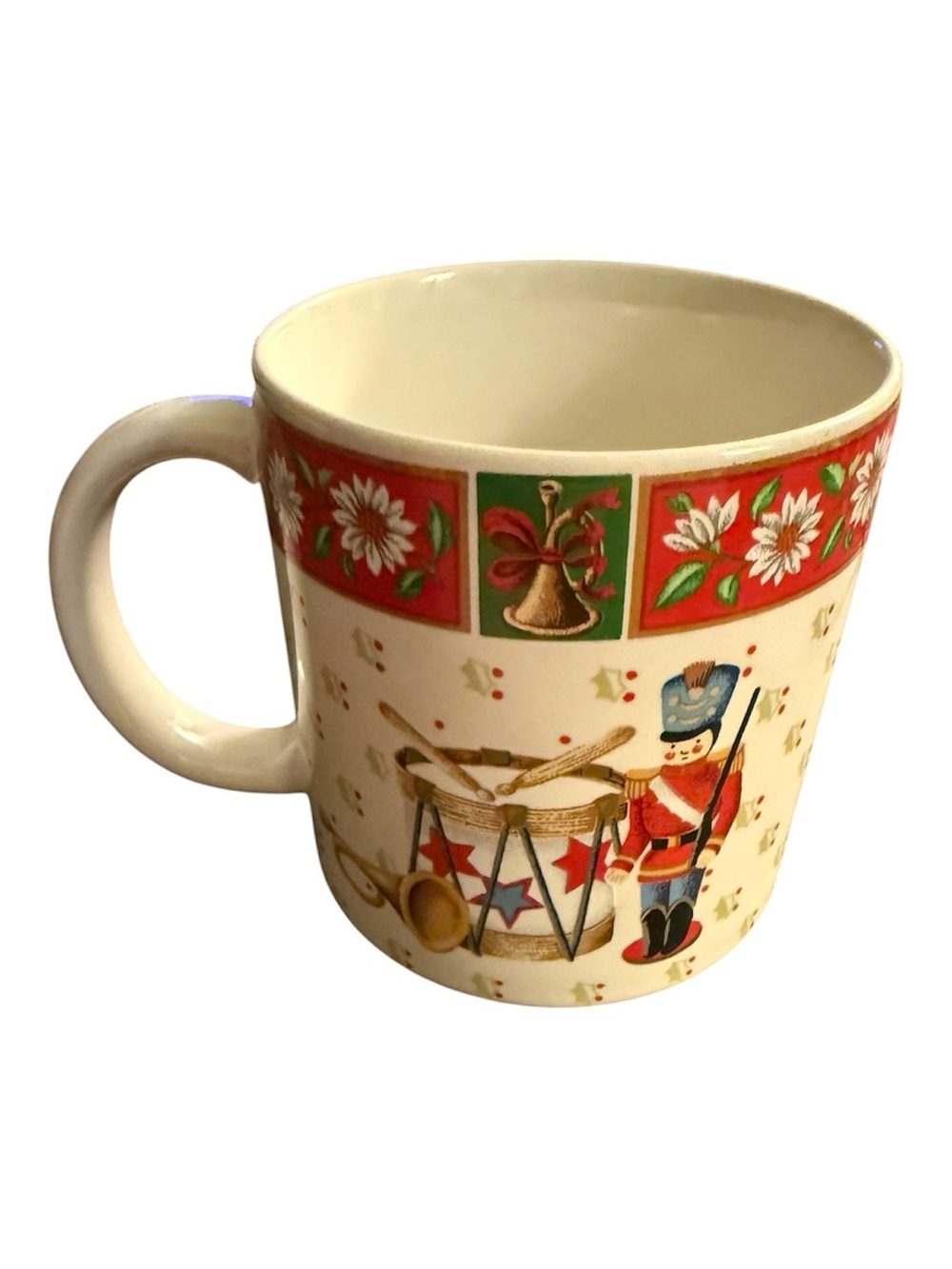 Charlton Hall rocking horse, drummer, boy, Christmas coffee mug